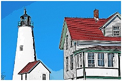 Bakers Island Lighthouse and Keeper's House - Digital Painting